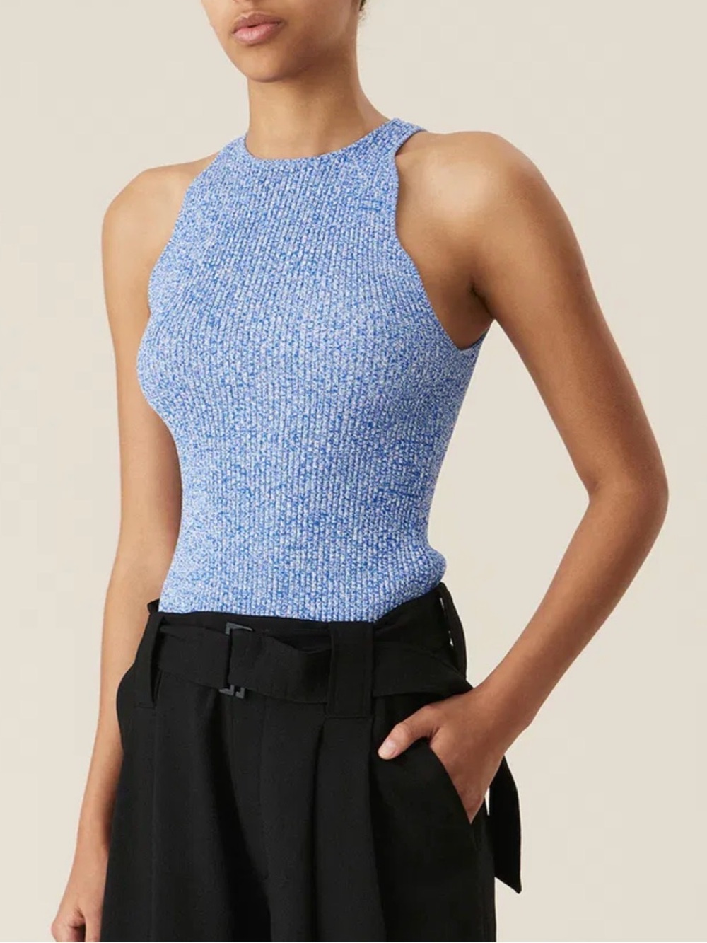 GANNI Blue Marled Knit Racerback Tank Top Size Small NWOT